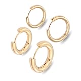 [Adelina Style] 幅3/4mm ピアスセット フープピアス 人気 つけっぱなし リング ピアス メンズ レディース 男女兼用 サージカルステンレス 金属アレルギー対応 (set 幅3/4mm 内径10mm ゴールド)