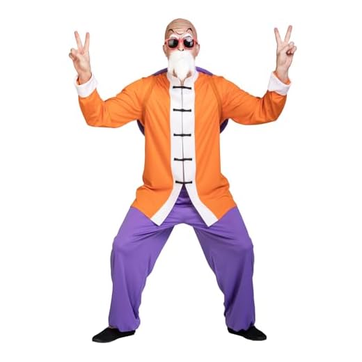 Funidelia Disfraz Oficial de Maestro Roshi - Dragon Ball para hombre, Pantalón, chaqueta, mochila, bigote con barba, gafas y calva - Traje para adultos para fiestas, Carnaval y Halloween - Talla L