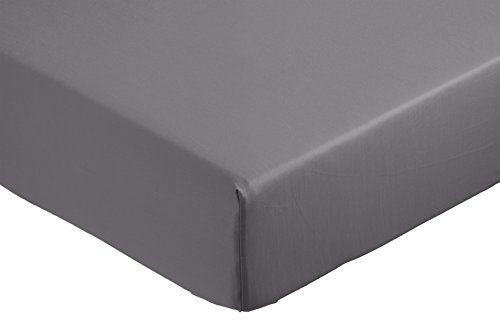 Amazon Basics - Sábana bajera ajustable (algodón satén 400 hilos, antiarrugas) Gris oscuro - 90 x 190 x 30 cm