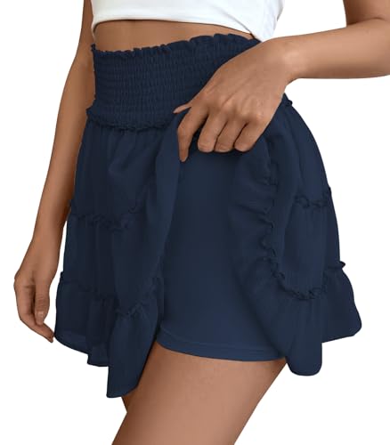 Adigaber Damen Mini T&uuml;ll Rock&ensp;Einfarbiger Hoher Taille Rock R&uuml;schenrock mit Kurzen Hosen