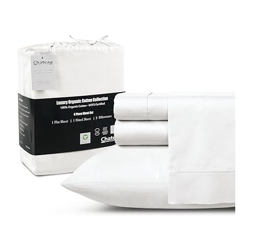 100% Organic Cotton Sheets Queen Size Bed Set, Deep Pocket Queen Sheet set, 300 Thread Count Cotton...