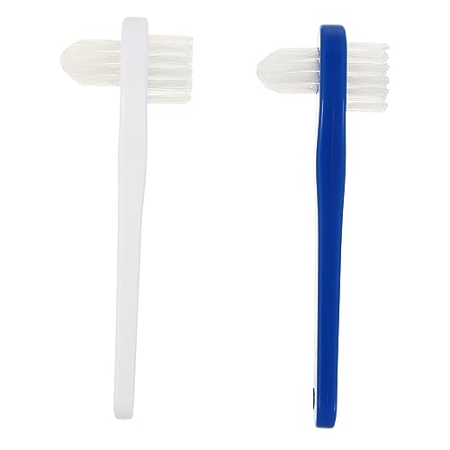 WOFASHPURET 2Pcs Dual Heads Brushes Double Sided Toothbrush for False Care Gentle Firm Bristles for Removal White Blue