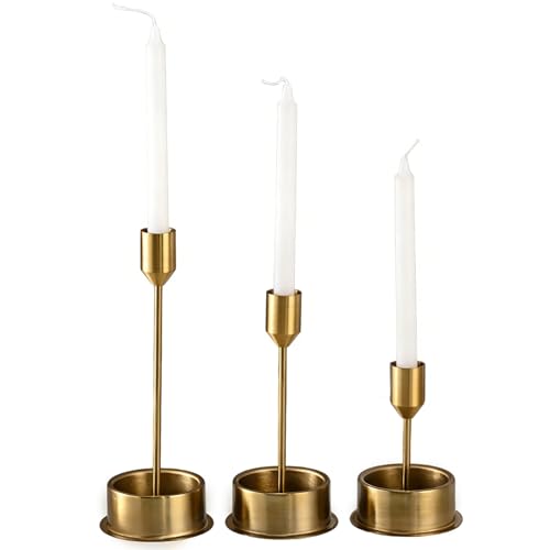 Kaiyzo Juego de 3 Candelabros Vintage Dorados, Candelabros para Velas Delgadas, Decoración de Mesa Dorada, Adecuado para Bodas Y Decoración del Hogar