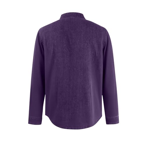 Mokaloha Mens Shirts Long Sleeve Polo/Henley/Crewneck Denim Shirt Vintage Western Washed Distressed Casual Sweatshirt2