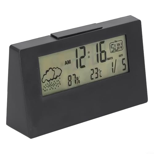 Reloj despertador electrónico con termohigrómetro, perfecto para monitorear condiciones interiores con función de luz nocturna (luz nocturna negra)
