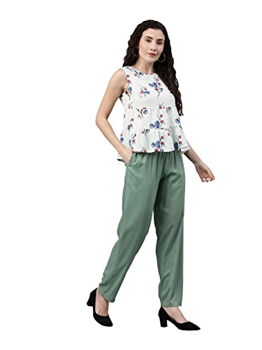 Image of GO COLORS Women Solid Mid Rise Relaxed Fit Viscose Casual Pants