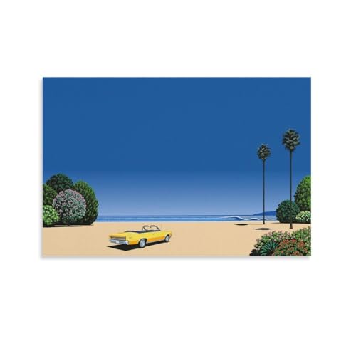 Poster Hiroshi Nagai vintage décapotable jaune pour décoration murale retro 40x60 cm