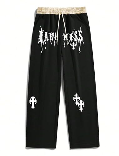 ZAFUL Mens Sweatpants Cross Letter Graphic Goth Pants Drawstring Casual Sweatpants for Men Unisex Streetwear2