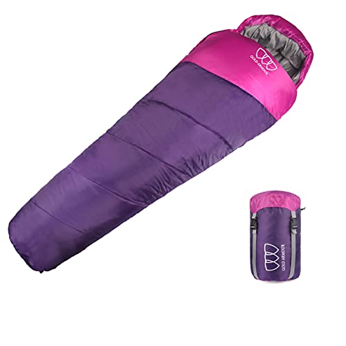 Mummy Sleeping Bag for Indoor and Outdoor - Great for Kids, Boys, Girls, Teens, Adults. Portable and Lightweight for 3-4 Season Camping, Hiking, Traveling, Backpacking and Outdoor (Purple)