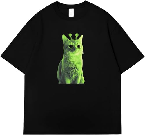 Grappige buitenaardse kat T-shirt, Zwart, XL