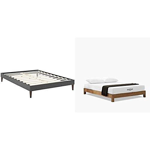 Lexmod Sharon Queen Fabric Bed Frame With Squared Tapered Legs, Gray With Modway Aveline 8" Gel Infused Memory Foam Queen Mattress With Certipur-Us Certified Foam #TOP30