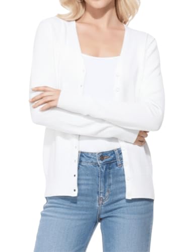 Image of YEMAK Women's Knit Cardigan Sweater - Long Sleeve V-Neck Basic Classic Casual Button Down Knitted Soft Lightweight Top