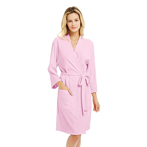 Image of U2SKIIN Womens Robes, 100% Cotton Lightweight Robes 3 /4 Sleeves Kimono Knit Soft Loungewear Short Bathrobe