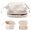 Stocking Stuffers for Women-Birthday Gifts-Teen Girl Gifts Trendy Stuff Initial Makeup Bag for Women, Double Layer Cosmetic Bag with Makeup Brush Organizer, Travel Toiletry Bag,Bride Gift