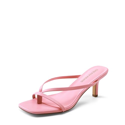 Image of DREAM PAIRS Kitten Heels for Women Flip Flops Slip on Low Heels Open Square Toe Thong Heeled Strappy Sandals Slides Comfortable Dress Shoes