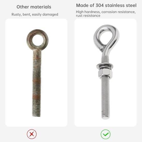 Image of 2Pcs M12 Eye Bolt with Nut and Washers, 1 /2 inch x 3.5 inch Long Shank Threaded Rod Round Hook Eyelet Bolt Screw, 5.6 inch Total Length Shoulder Lifting Ring Threaded Eyebolts