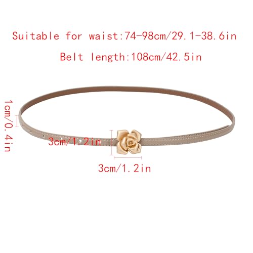 U Scinan Soft Leather Women's Thin Belt (1cm Width) - Flower Embellished Adjustable Waist Belt for Dresses, Jeans2
