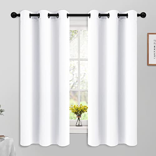 Yakamok Blackout Curtains Room Darkening Thermal Insulated Window Panels,Solid Grommet Top Drapes for Bedroom/Living Room(42Wx63L, Pure White, 2 Panels)