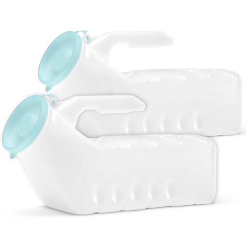 Caring Urinals for Men Urine Bottle Male Urinal Portable Urinal for Men Pee Bottles for Men Splash Proof for Seniors Nighttime Car & Incontinence Glow in the Dark Lid 1000ml 32oz (2 Pack)