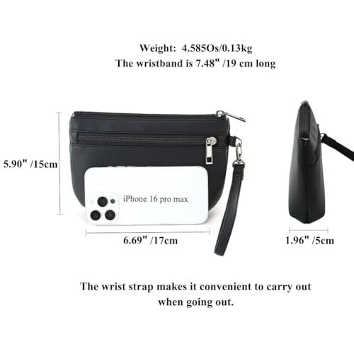 Image of Small Wristlet Wallets for Women, Zip Clutch Bag with Wristlet Pouch, 3-Zipper Original Design