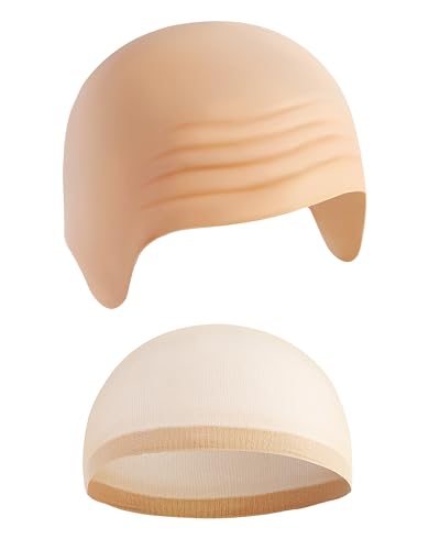 Nuolich 2 PCS Bald Caps Halloween Latex Bald Head Wig Cap Makeup Costume Accessories Adult Cosplay