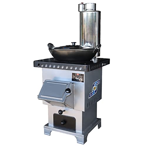 YYUINU Estufa de leña sobre zócalo con depósito de agua calefactable, versátil y sin humo, de hierro fundido, tubo de chimenea portátil y wok artesanal, fijado