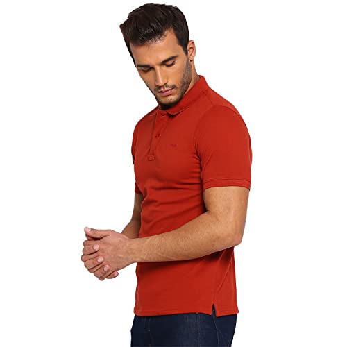 Image of Wrangler Men Brick Red Solid Regular Fit T-Shirt