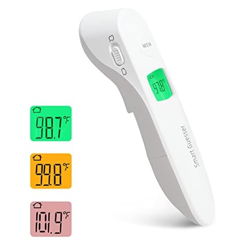 Smart Guesser No-Touch Infrared Forehead Thermometer for Adults and Baby, Digital Thermometer with Fever Alarm and Memory Function, White Cover