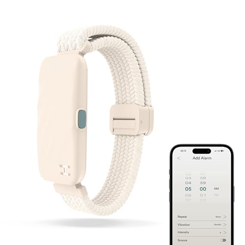 Homedics WakeBand Pulsera con Alarma Vibratoria - Reloj Despertador Silencioso con 9 Modos y Función de Repetición, Control de Aplicaciones, Reloj con Vibración Suave y Correa de Tela Suave, Crema