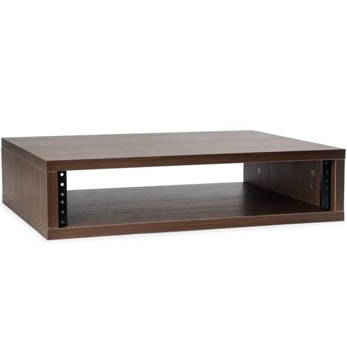 AcouZen Wooden Desktop Studio Rack 19-Inch Rack-Mount Compatible 373mm Usable Depth Threaded Rails Natural or Walnut 2U-8U (Walnut Woodgrain 2U)