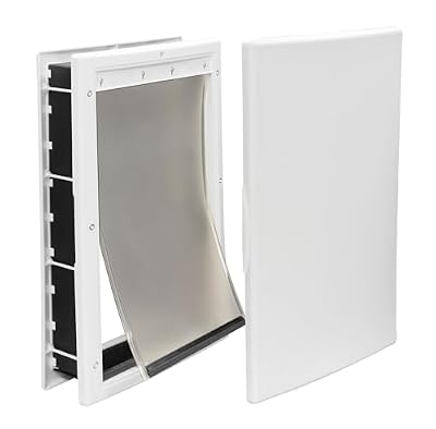 Premier Pet White Plastic Pet Door - Medium Doggie Door for Dogs up to 40 lb, Energy Efficient Magnetic Closure, Easy DIY Installation in Exterior Door, Adjustable Fit for Various Door Types