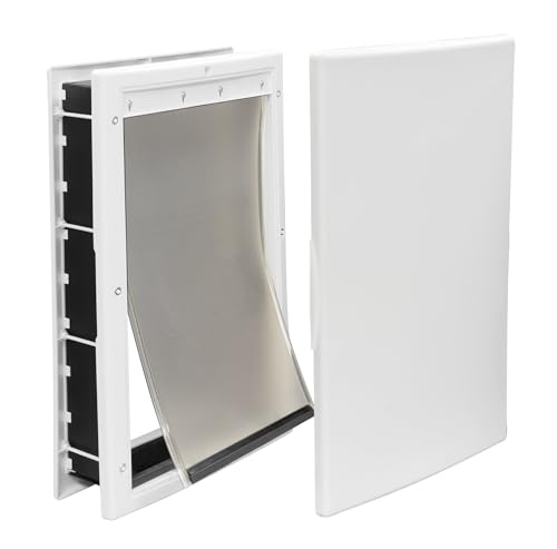 Premier Pet White Plastic Pet Door - Medium Doggie Door for Dogs up to 40 lb, Energy Efficient Magnetic Closure, Easy DIY Installation in Exterior Door, Adjustable Fit for Various Door Types