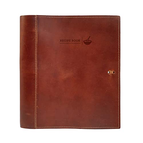 Real Leather Blank Recipe Organizer Binder 8.5 X 11 With Page Protectors And 4X6 Recipe Cards Made In Usa | Saddle #TOP16