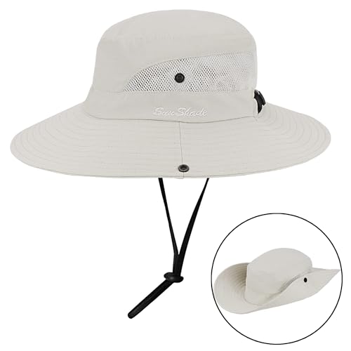 Women's Outdoor UV-Protection-Foldable Sun-Hats Mesh Wide-Brim Beach Fishing Hat with Ponytail-Hole2