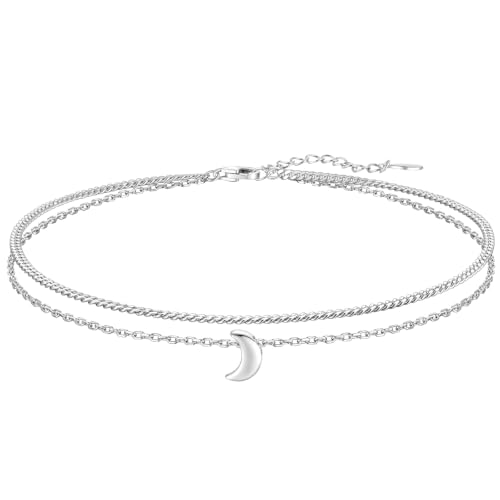 Image of CHIC & ARTSY 925 Sterling Silver Ankle Bracelets for Women, Adjustable Double Layer Chain Anklets, Minimalist Lightweight Foot Jewelry for Beach & Everyday Wear