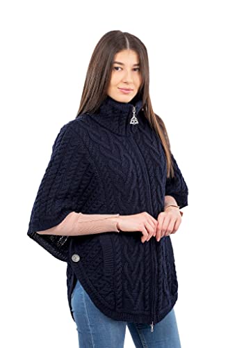 SAOL Irish Cardigan for Women Made of 100% Merino Wool Ireland Poncho with Front Pockets4