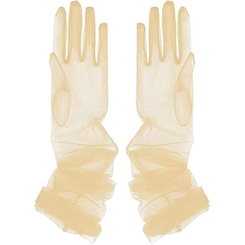 ZUYPSK Women Girls Semi Sheer Tulle Long Gloves Opera Party 1920s Wedding Bridal Mittens, Champagne, One Size Cover