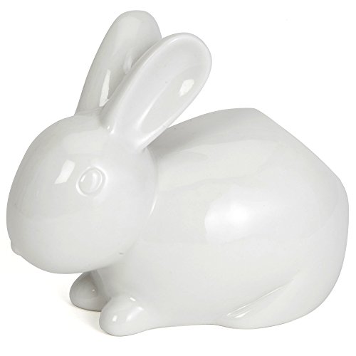 Bits and Pieces - Ceramic Bathroom Bunny Cotton Ball Holder - Cotton Tail White Rabbit Ceramic Cotton Ball Dispenser - Bathroom Novelty and Décor