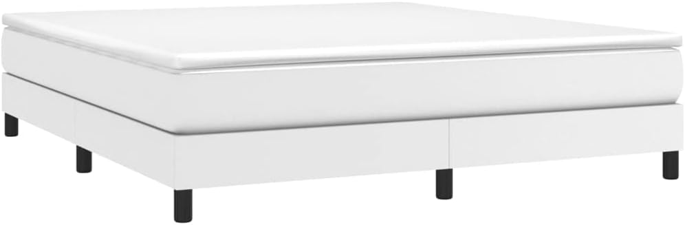 Box Spring Bed with Mattress White 76"x79.9" King Faux Leather,Beds & Bed Frames-145.86lbs,Queen Bed