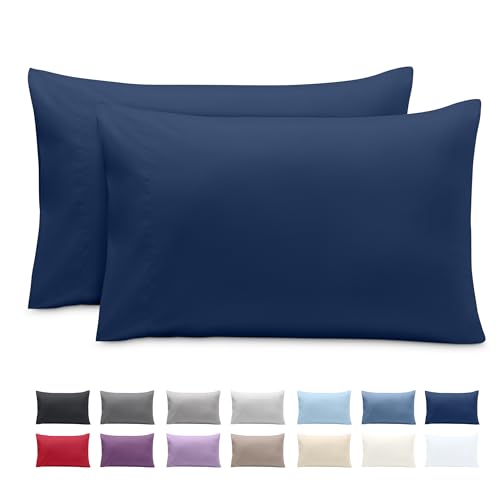 Image of Bare Home Microfiber Pillow Cases - King 20x36 - Cooling Pillowcases - Double Brushed - Easy Care - Envelope Closure (King Pillowcase Set of 2, Dark Blue)
