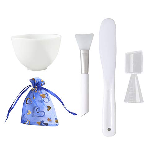 Face Mask Mixing Bowl Set,Papu Silicone Bowl Facemask Mixing Tool Kit with Facial Care Mask Make Up Mixing Tool set, with Bowl Stick Brush MeasuringSpoon (White)
