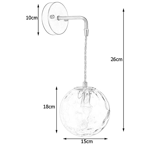 Aplique de pared de latón con bola de vidrio ondulado y casquillo E14 5