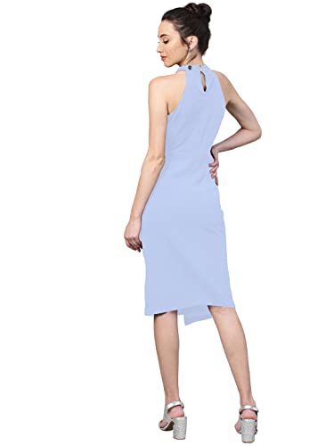 Image of Shasmi Women's Comfortable Red Halter Neck Sleeveless Solid Midi Bodycon Casual Western Stylish Dress