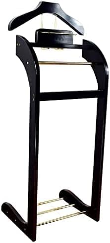 Freestanding Suit Valet Stand with Tray Contour Hanger Trouser Bar & Shoe Rack - Pine Red Wine - Elegant Storage for Living Room & Bedroom 42x36x116cm,Black-42 * 36 * 116cm