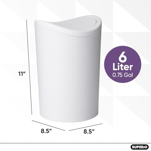 Superio 057 Mini Bathroom Trash Can With Lid, Modern White Mini Waste Bin With Swing Lid (1 1/2 Gallon, 6 Liter) Plastic Garbage Can For Kitchen thumb #4