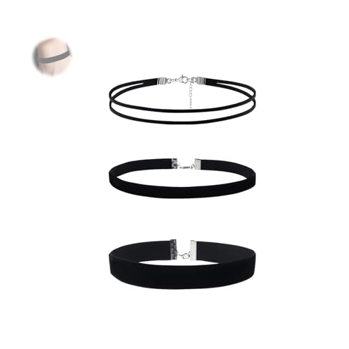 AzureRay 3 Stück Choker Damen Set – Choker Kette in Schwarz Samtoptik, Verstellbare Chocker Halsbänder für Frauen & Mädchen, Gothic Stil, Ideal...