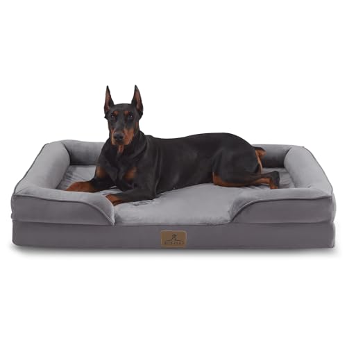 Image of Bedfolks Orthopedic Dog Bed, Waterproof Dog Sofa Bed for Extra Large Dogs, Egg Foam Pet Couch Bed with Removable Washable Cover and Nonslip Bottom, Dark Grey