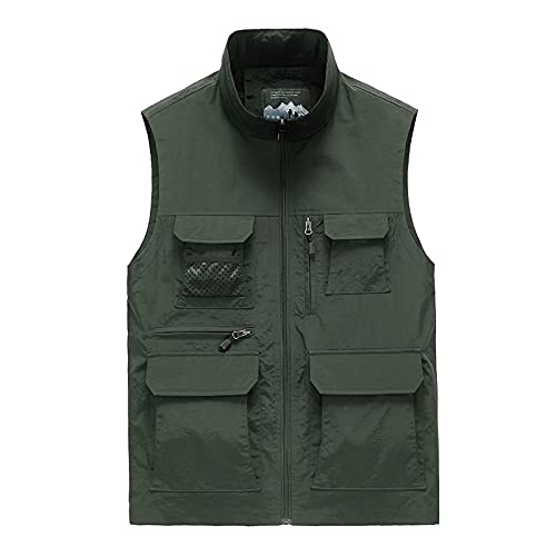 Herren Weste Outdoor Multi Pocket Angelweste Baumwolle Atmungsaktive Jacke Fotografie Camping Jagd Wandern Weste,Grün,7XL Cover