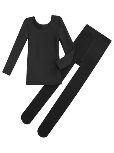 Girls Ballet Dance Fleece Liner Thermal Underwear Set Long Sleeve Shirt Top with Long Johns Pants Set3