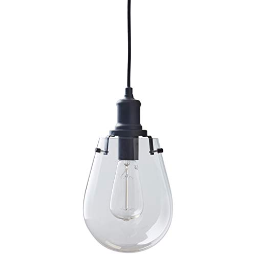 Amazon Brand – Stone & Beam Melissa Industrial Round Glass Single Pendant Fixture With Light Bulb - 6.75 x 6.75 Inches, 14.5 - 62.5 Inch Cord, Black